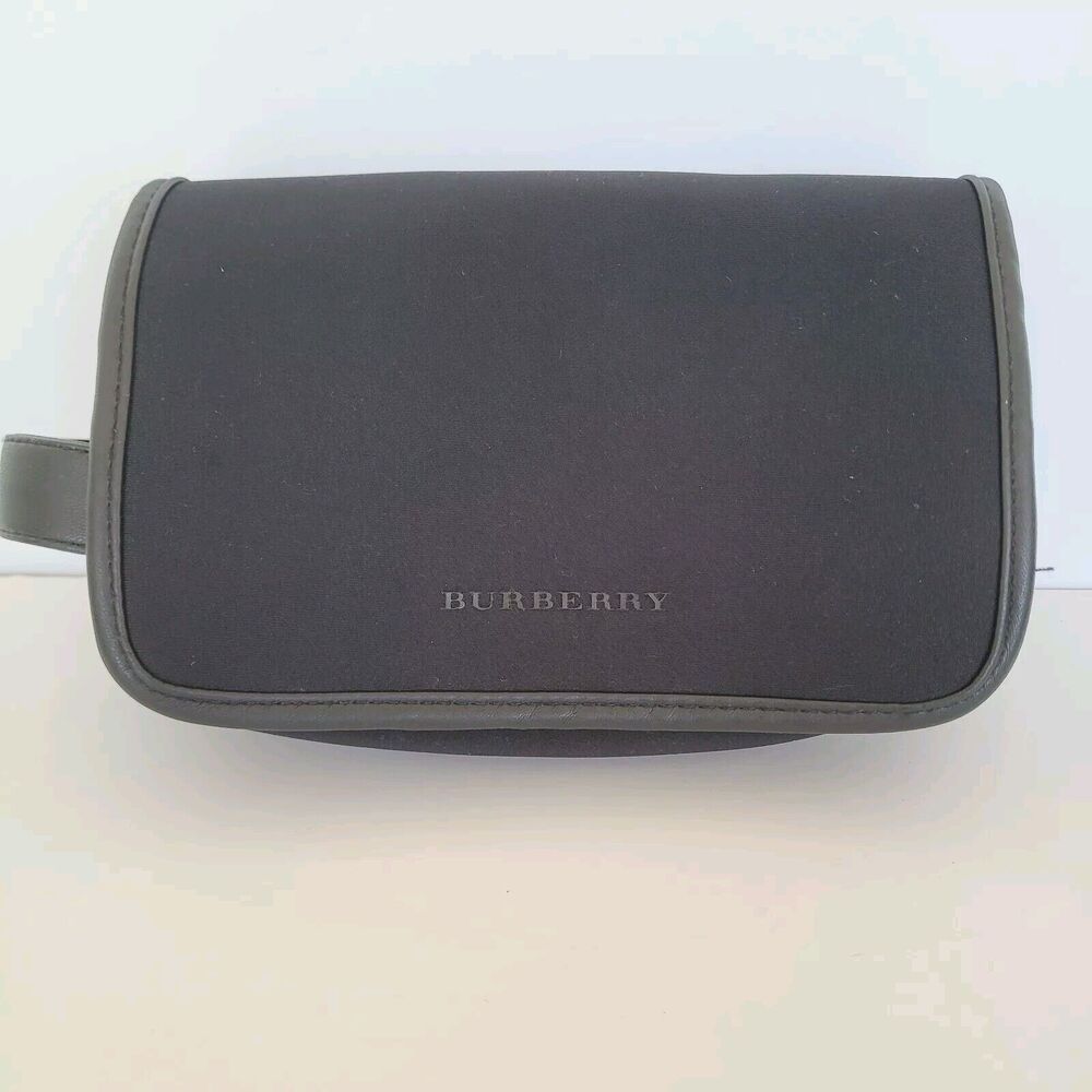 Burberry‎ Wristlet Clutch Soft Toiletry Zip Bag Pouch Black Logo Medium Unisex